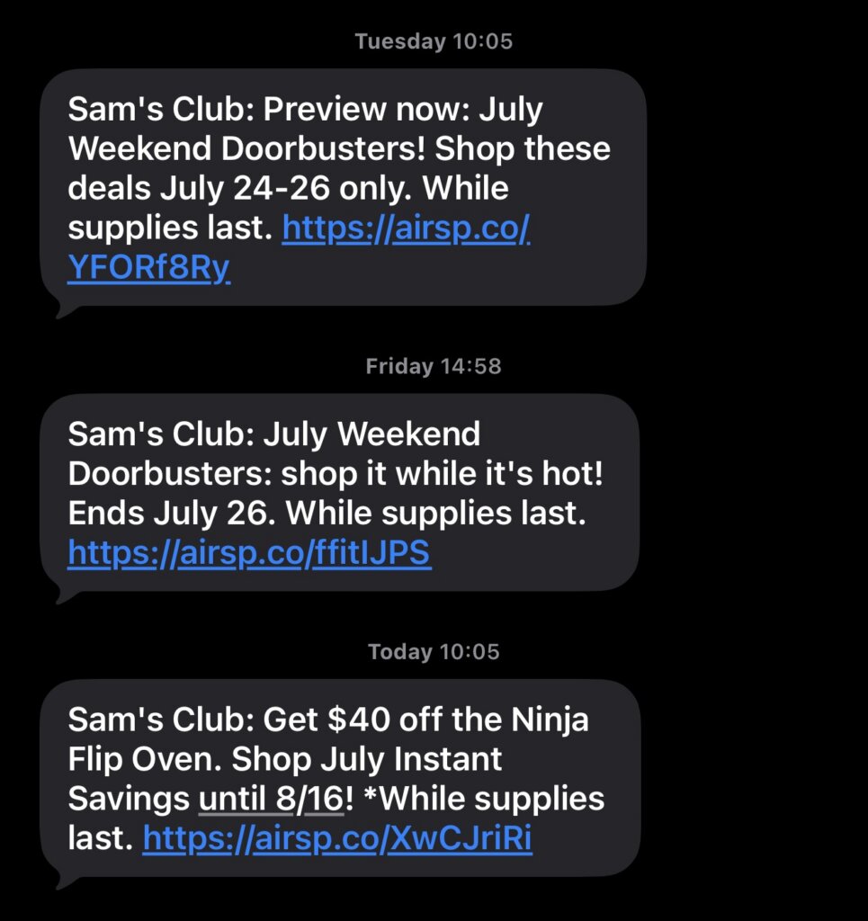 Sam's Club July Promo SMS Messaging