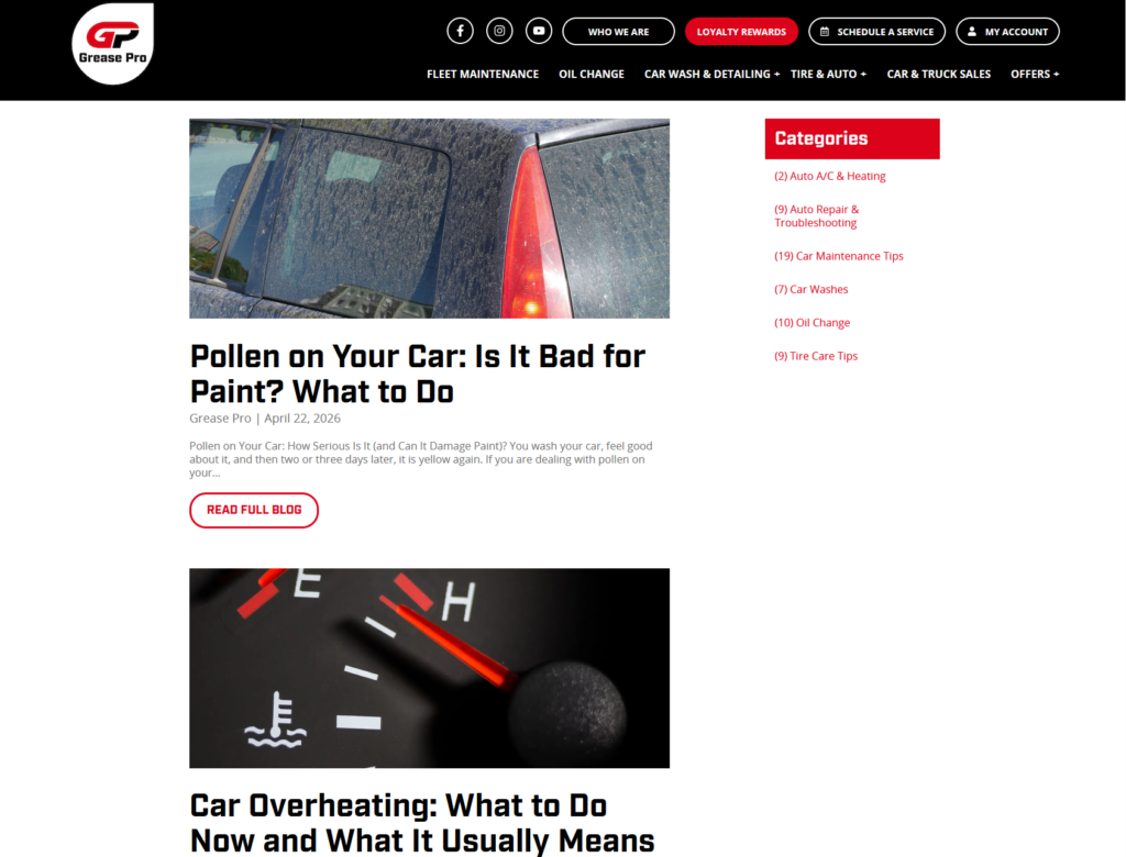 A local auto repair shop's blog page